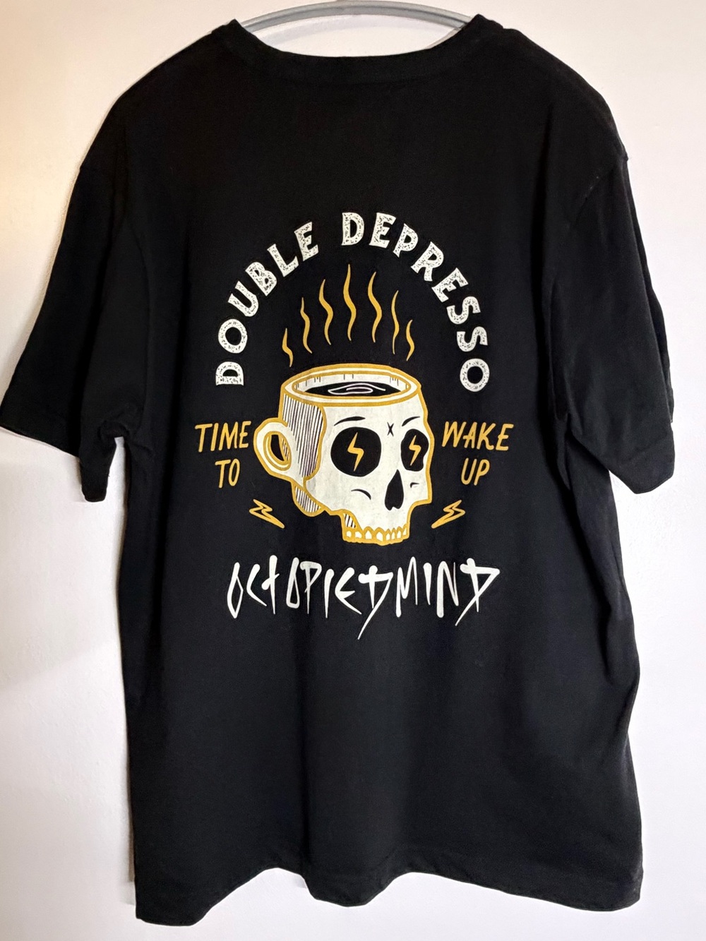 Octopied Mind Double Depresso Skull Coffee Graphic Tee XL Black